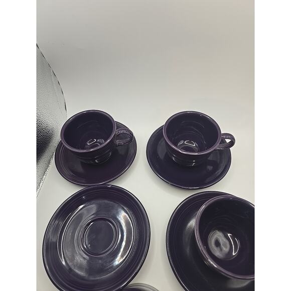 4 Homer Laughlin Fiestaware 3.75” Coffee Cups Mugs & 6” Saucer Plum Purple NICE! - Picture 4 of 4